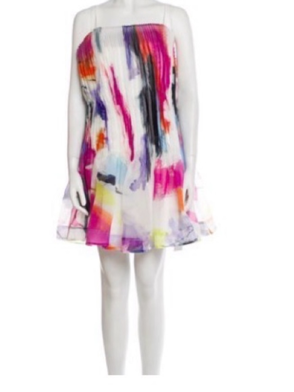 AJE White Multicolor Watercolor Print Strapless Dress